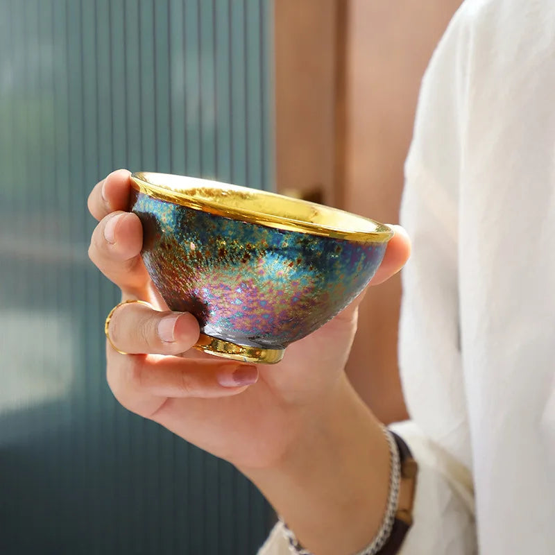 Jun Kiln Peacock Gilt Teacup Jianzhan Master Cup Ceramic Tea Cup Kung Fu Tea Set Hat Cup Colorful Teacup Chinese Tea Set Teaware
