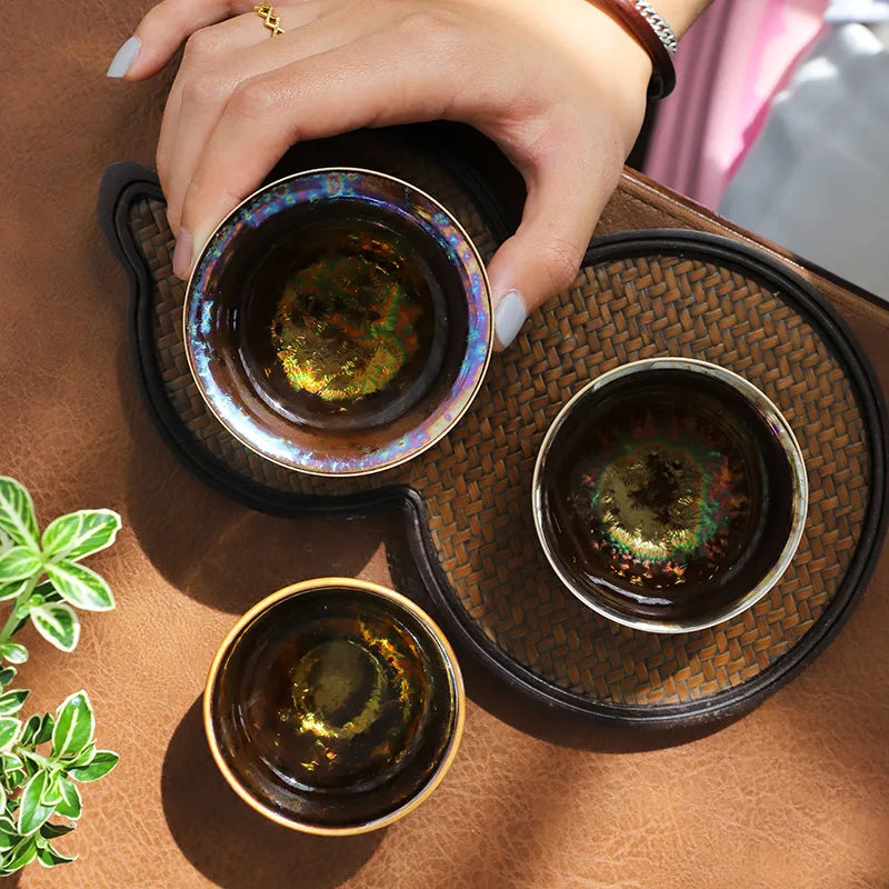 Jun Kiln Peacock Gilt Teacup Jianzhan Master Cup Ceramic Tea Cup Kung Fu Tea Set Hat Cup Colorful Teacup Chinese Tea Set Teaware