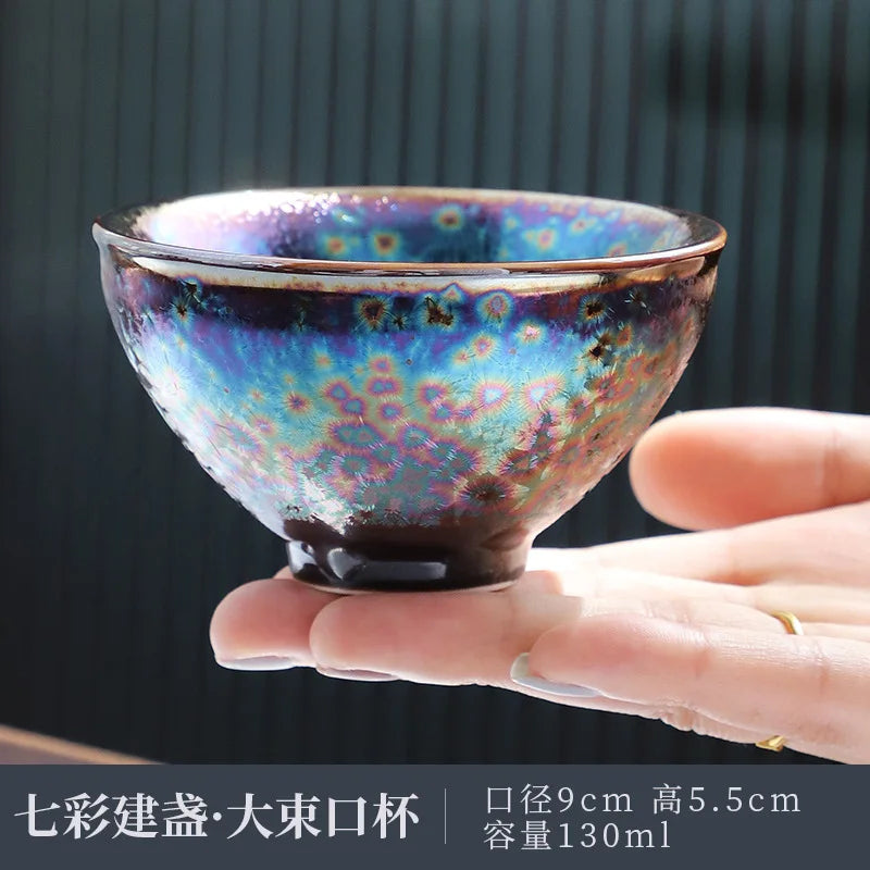 Jun Kiln Peacock Gilt Teacup Jianzhan Master Cup Ceramic Tea Cup Kung Fu Tea Set Hat Cup Colorful Teacup Chinese Tea Set Teaware