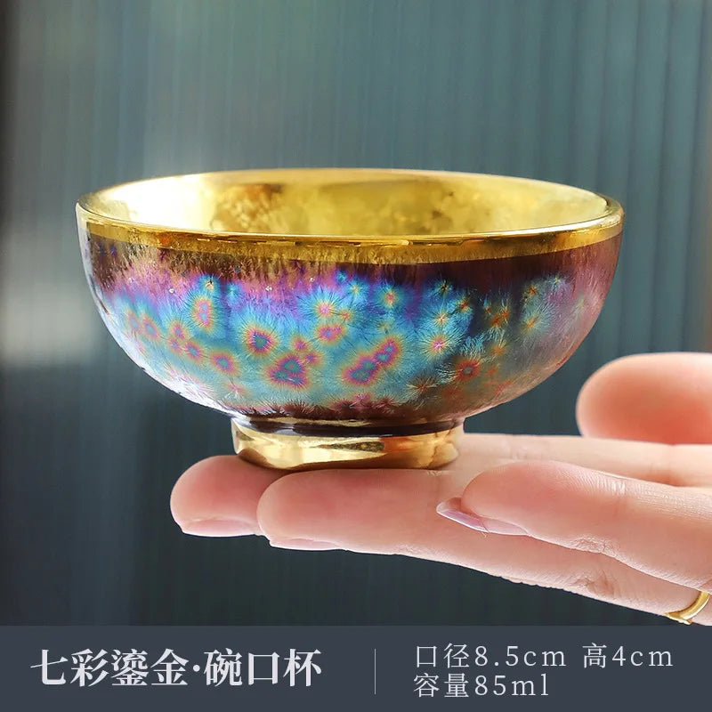 Jun Kiln Peacock Gilt Teacup Jianzhan Master Cup Ceramic Tea Cup Kung Fu Tea Set Hat Cup Colorful Teacup Chinese Tea Set Teaware