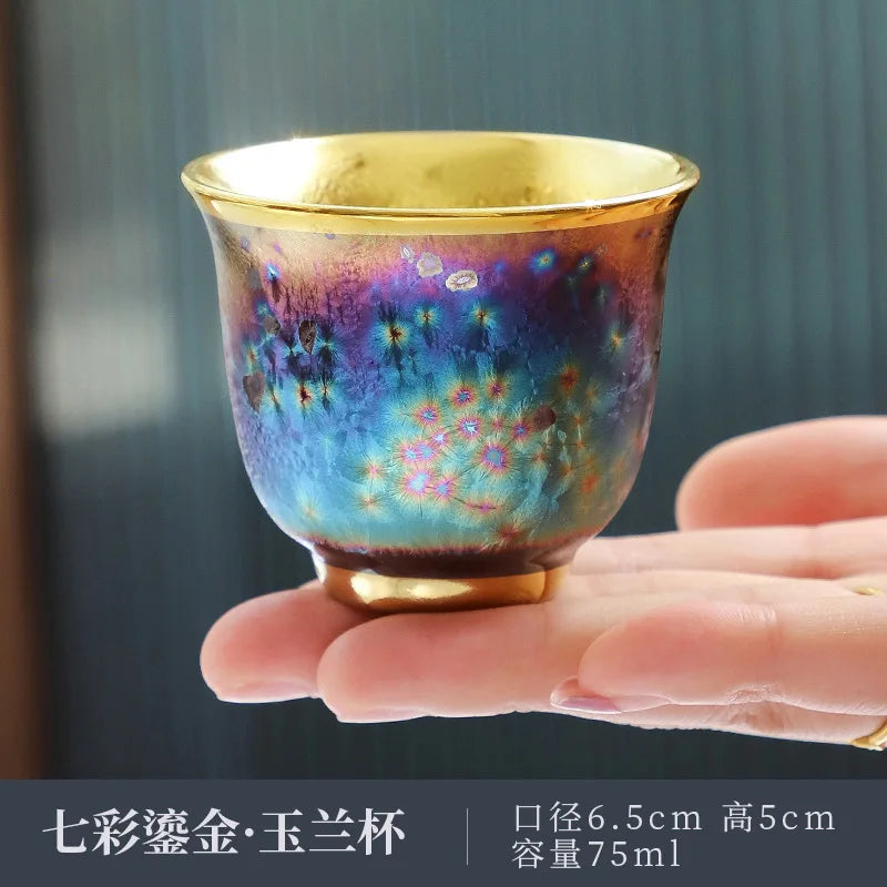 Jun Kiln Peacock Gilt Teacup Jianzhan Master Cup Ceramic Tea Cup Kung Fu Tea Set Hat Cup Colorful Teacup Chinese Tea Set Teaware