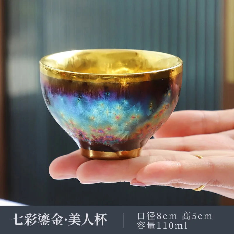 Jun Kiln Peacock Gilt Teacup Jianzhan Master Cup Ceramic Tea Cup Kung Fu Tea Set Hat Cup Colorful Teacup Chinese Tea Set Teaware