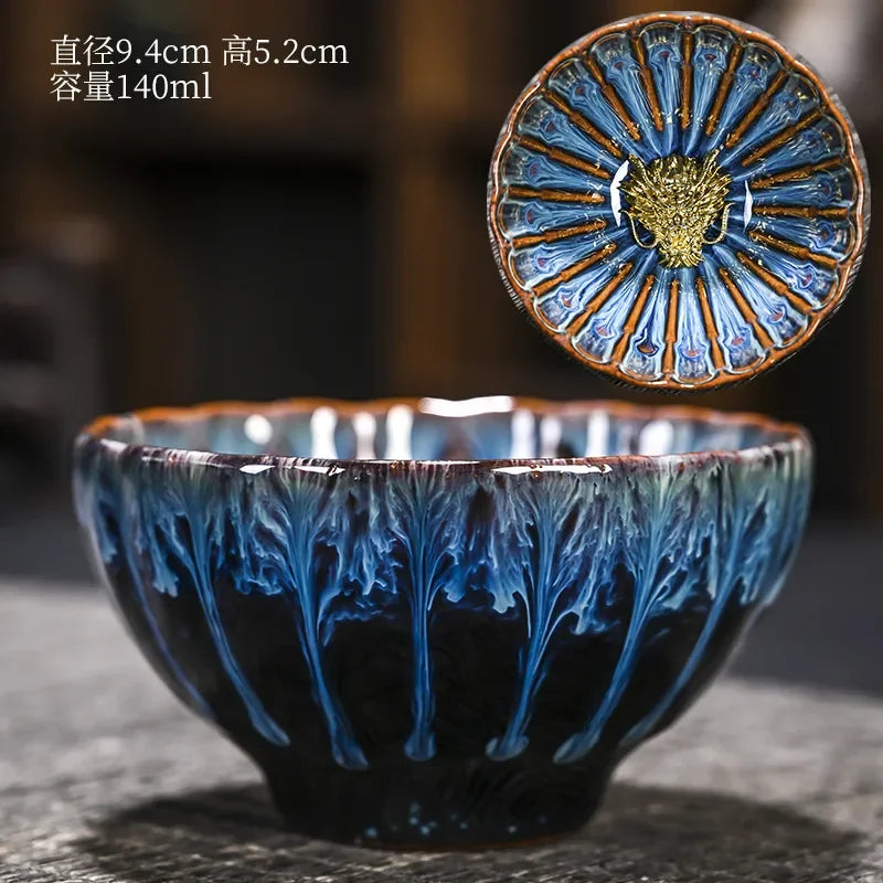 Kiln Change Inlaid Silver Tea Cup Gilding Teacup Ceramic Tea Cup Chinese Kung Fu Tea Set Master Cup Household Flower Tea Bowl