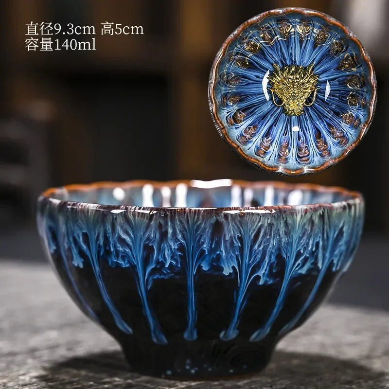 Kiln Change Inlaid Silver Tea Cup Gilding Teacup Ceramic Tea Cup Chinese Kung Fu Tea Set Master Cup Household Flower Tea Bowl