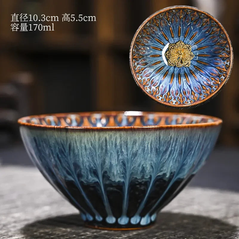 Kiln Change Inlaid Silver Tea Cup Gilding Teacup Ceramic Tea Cup Chinese Kung Fu Tea Set Master Cup Household Flower Tea Bowl