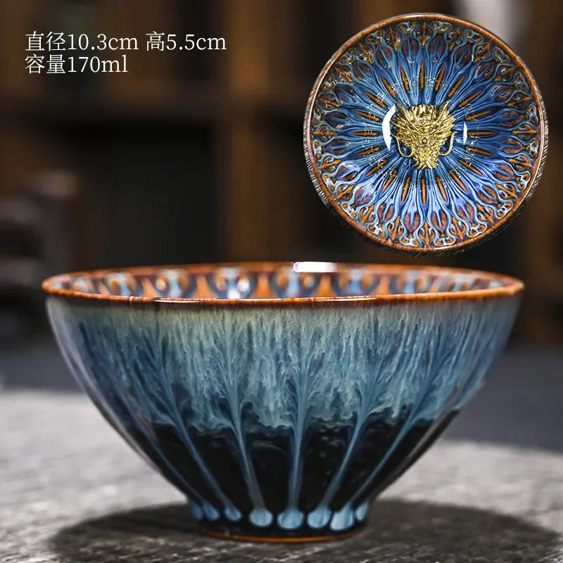 Kiln Change Inlaid Silver Tea Cup Gilding Teacup Ceramic Tea Cup Chinese Kung Fu Tea Set Master Cup Household Flower Tea Bowl