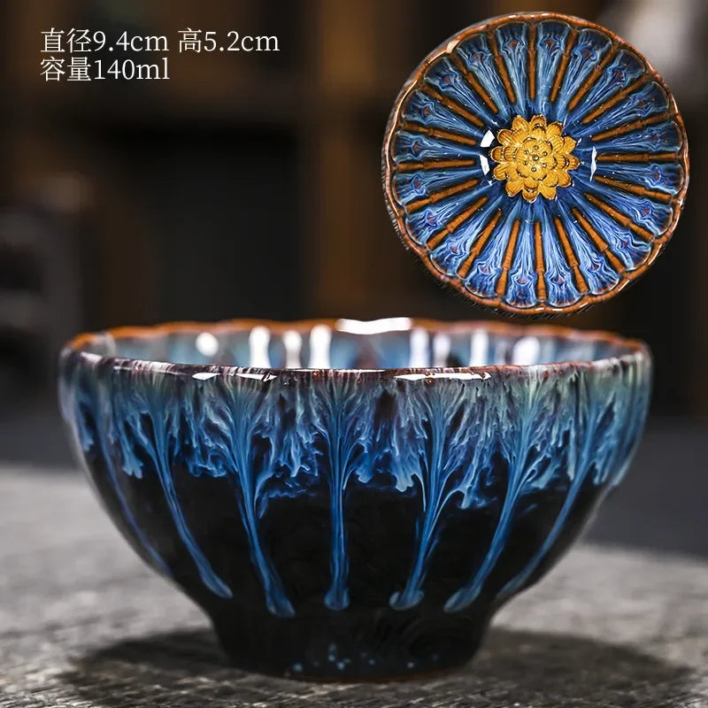 Kiln Change Inlaid Silver Tea Cup Gilding Teacup Ceramic Tea Cup Chinese Kung Fu Tea Set Master Cup Household Flower Tea Bowl