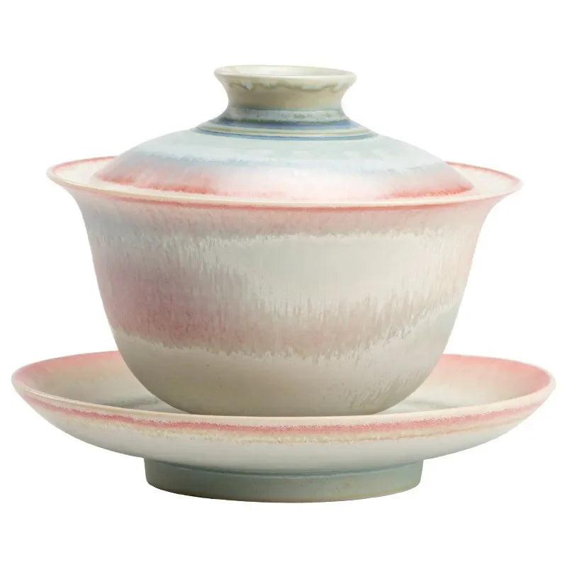 Kiln Change Pink Gaiwan For Tea Porcelain Chinese Jingdezhen Tureen Teaware Set Tea Bowl Kung Fu Tea Chawan Tea Cups Lily
