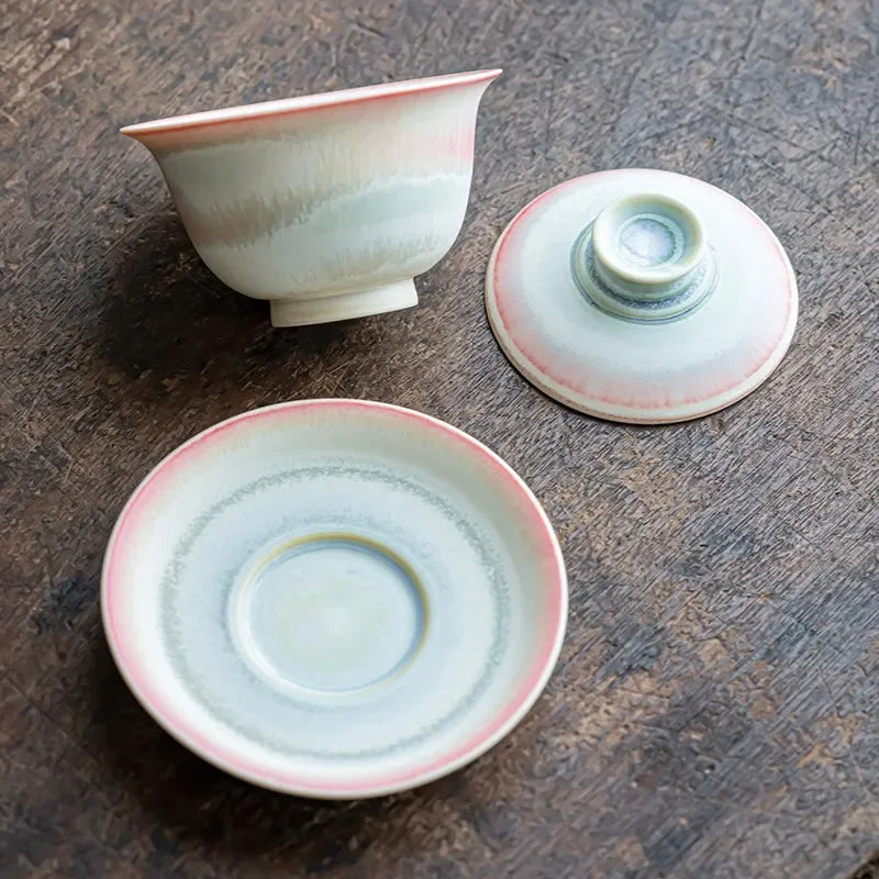 Kiln Change Pink Gaiwan For Tea Porcelain Chinese Jingdezhen Tureen Teaware Set Tea Bowl Kung Fu Tea Chawan Tea Cups Lily
