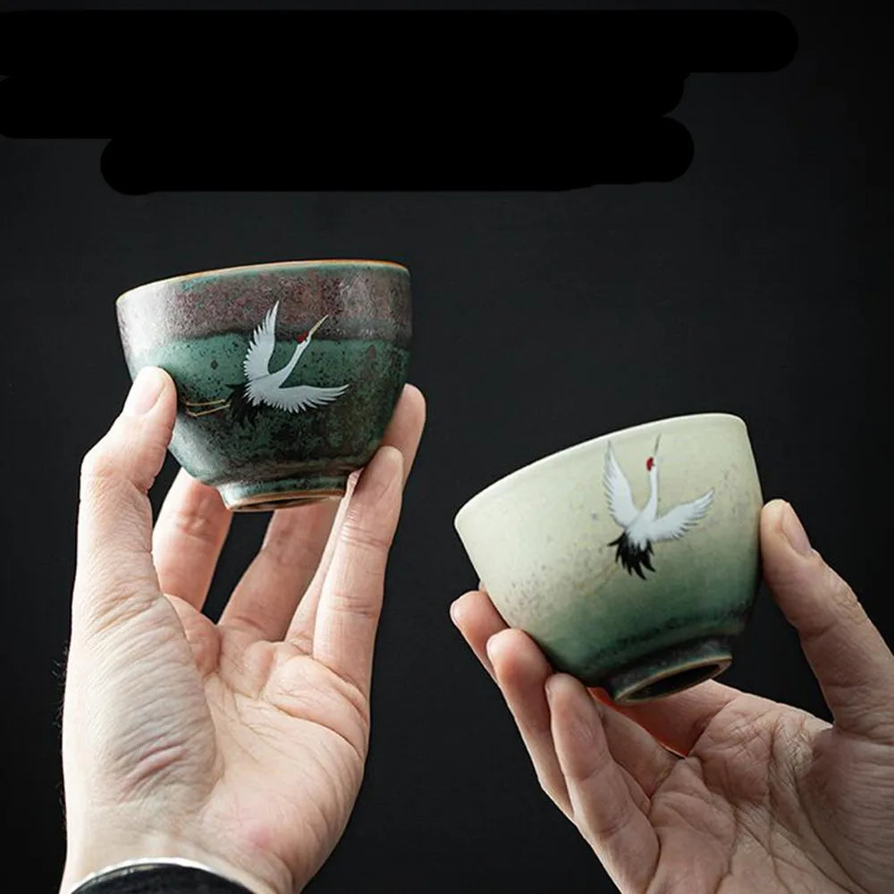 Kiln Change Tea Cup, Ceramic Crane Tea Cup, Kungfu Tea Set, Large Retro Tea Lamp, Master Cup, Single Cup Gift Box