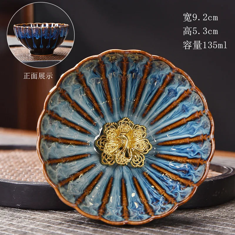 Kiln Change Tea Cup Tianmu Glaze Jianzhan Inlaid Silver Tea Cup Ceramic Teacup Master Cup Chinese Kung Fu Tea Set Tea Bowl