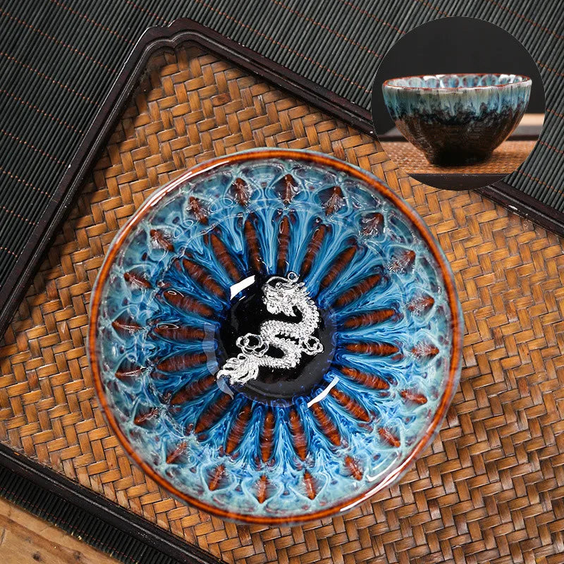 Kiln Change Tea Cup Tianmu Glaze Jianzhan Inlaid Silver Tea Cup Ceramic Teacup Master Cup Chinese Kung Fu Tea Set Tea Bowl
