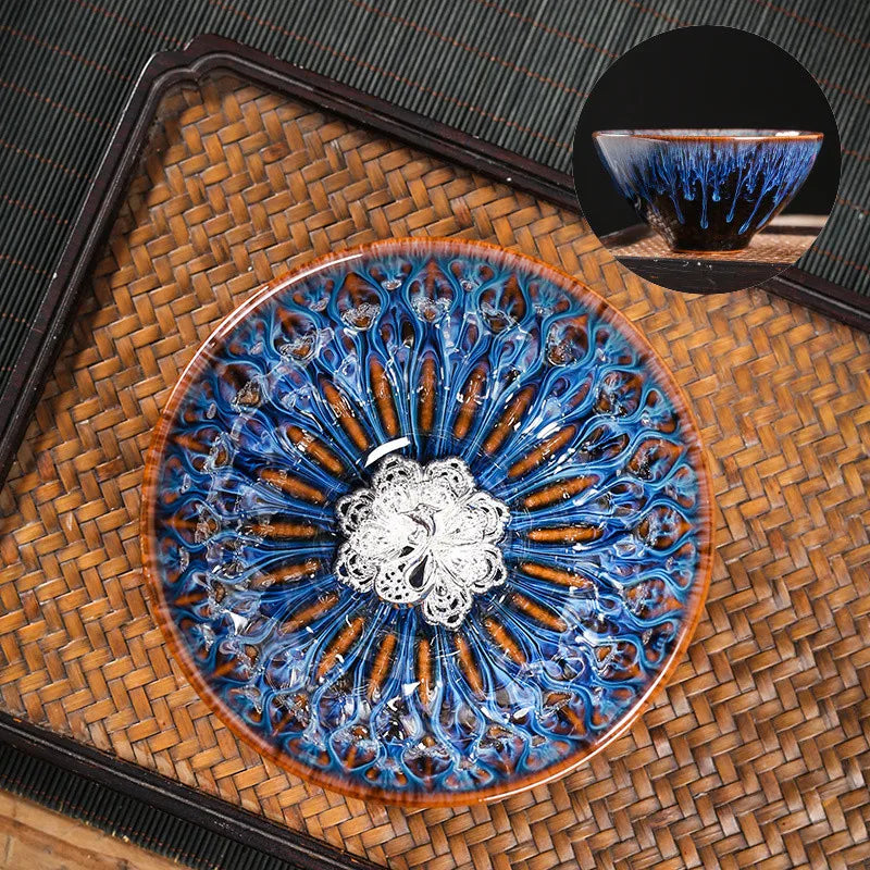 Kiln Change Tea Cup Tianmu Glaze Jianzhan Inlaid Silver Tea Cup Ceramic Teacup Master Cup Chinese Kung Fu Tea Set Tea Bowl