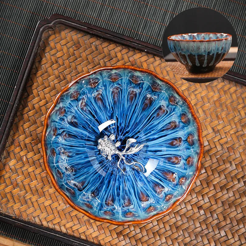 Kiln Change Tea Cup Tianmu Glaze Jianzhan Inlaid Silver Tea Cup Ceramic Teacup Master Cup Chinese Kung Fu Tea Set Tea Bowl