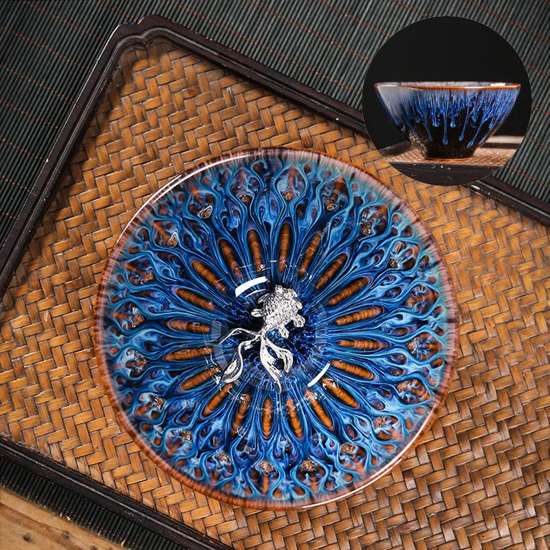 Kiln Change Tea Cup Tianmu Glaze Jianzhan Inlaid Silver Tea Cup Ceramic Teacup Master Cup Chinese Kung Fu Tea Set Tea Bowl