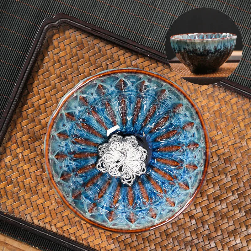 Kiln Change Tea Cup Tianmu Glaze Jianzhan Inlaid Silver Tea Cup Ceramic Teacup Master Cup Chinese Kung Fu Tea Set Tea Bowl