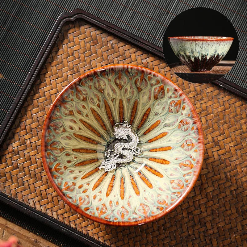 Kiln Change Tea Cup Tianmu Glaze Jianzhan Inlaid Silver Tea Cup Ceramic Teacup Master Cup Chinese Kung Fu Tea Set Tea Bowl