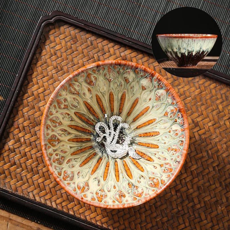 Kiln Change Tea Cup Tianmu Glaze Jianzhan Inlaid Silver Tea Cup Ceramic Teacup Master Cup Chinese Kung Fu Tea Set Tea Bowl