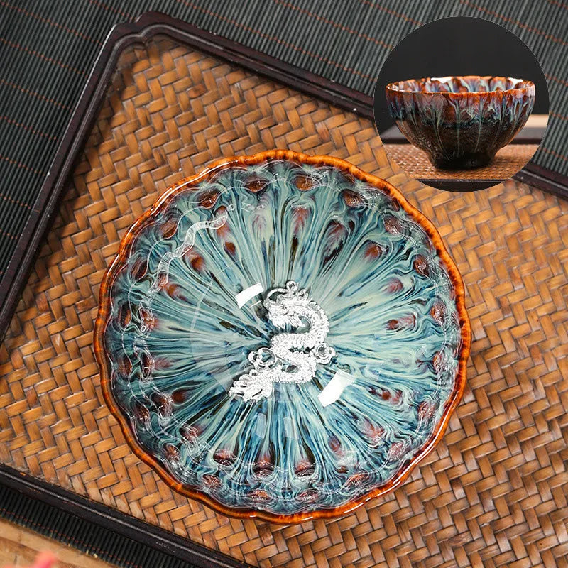 Kiln Change Tea Cup Tianmu Glaze Jianzhan Inlaid Silver Tea Cup Ceramic Teacup Master Cup Chinese Kung Fu Tea Set Tea Bowl