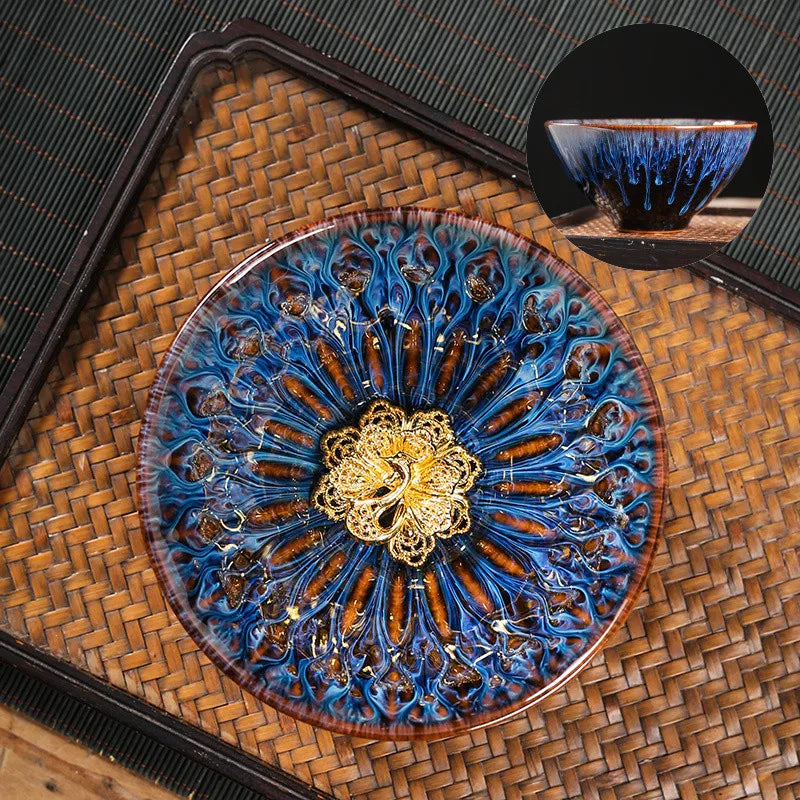 Kiln Change Tea Cup Tianmu Glaze Jianzhan Inlaid Silver Tea Cup Ceramic Teacup Master Cup Chinese Kung Fu Tea Set Tea Bowl