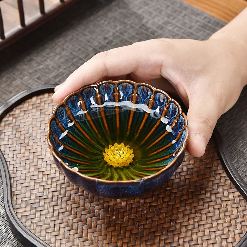 Kiln Change Tea Cup Tianmu Glaze Jianzhan Inlaid Silver Tea Cup Ceramic Teacup Master Cup Chinese Kung Fu Tea Set Tea Bowl