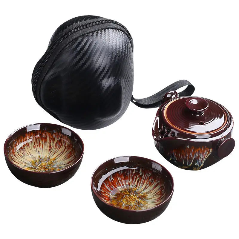 Kiln Change Travel Tea Set, Portable Teapot, 1 Pot2 Cups, Outdoor Car Teapot, Quick Guest Cup,  Teaware Porcelain