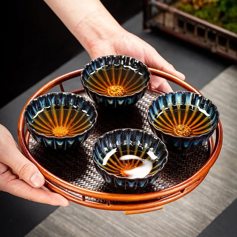 Kiln Changing Tianmu Jianzhan Tea Cup Chinese Kung Fu Tea Set Master Cup Ceramic Tea Cup Lotus Inlaid Silver Teacup Teaware