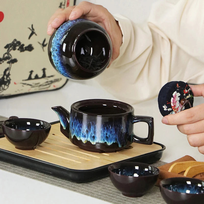 Kung Fu Chinese Style Ceramic Tea Pot Set Tea Ceremony Pottery Tea Ceremony Conjunto Para Cha Juego De Te Tea Service
