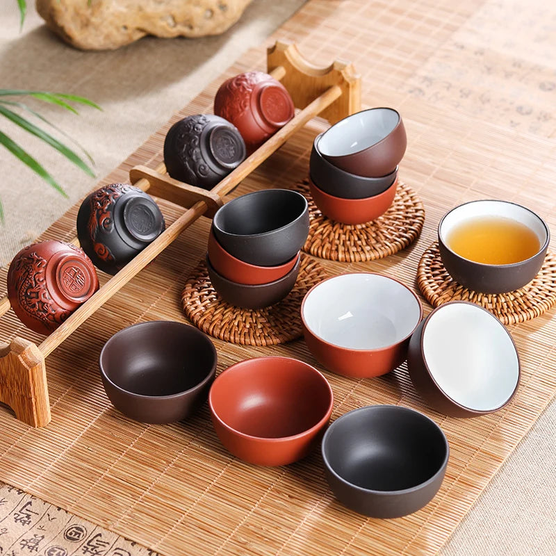 Large Ceramic Tea Cups Set, Porcelain Teacup, Purple Sand, Kungfu Tea Cup, Chinese Tea Set, 6Pcs