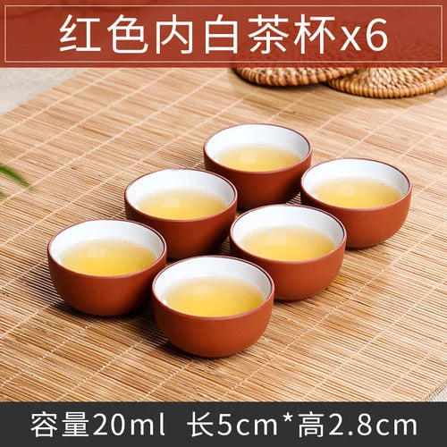 Large Ceramic Tea Cups Set, Porcelain Teacup, Purple Sand, Kungfu Tea Cup, Chinese Tea Set, 6Pcs
