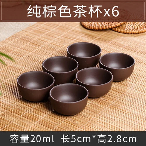 Large Ceramic Tea Cups Set, Porcelain Teacup, Purple Sand, Kungfu Tea Cup, Chinese Tea Set, 6Pcs