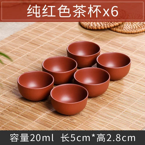 Large Ceramic Tea Cups Set, Porcelain Teacup, Purple Sand, Kungfu Tea Cup, Chinese Tea Set, 6Pcs
