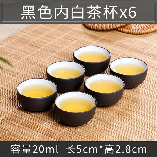 Large Ceramic Tea Cups Set, Porcelain Teacup, Purple Sand, Kungfu Tea Cup, Chinese Tea Set, 6Pcs