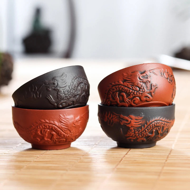 Large Ceramic Tea Cups Set, Porcelain Teacup, Purple Sand, Kungfu Tea Cup, Chinese Tea Set, 6Pcs