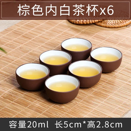 Large Ceramic Tea Cups Set, Porcelain Teacup, Purple Sand, Kungfu Tea Cup, Chinese Tea Set, 6Pcs