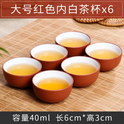 Large Ceramic Tea Cups Set, Porcelain Teacup, Purple Sand, Kungfu Tea Cup, Chinese Tea Set, 6Pcs