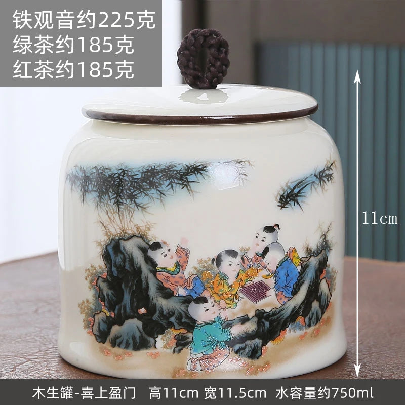 Large gourd tea pot ceramic storage sealed pot wake up tea pot general loose tea moisture-proof tea tank tea pot packaging box