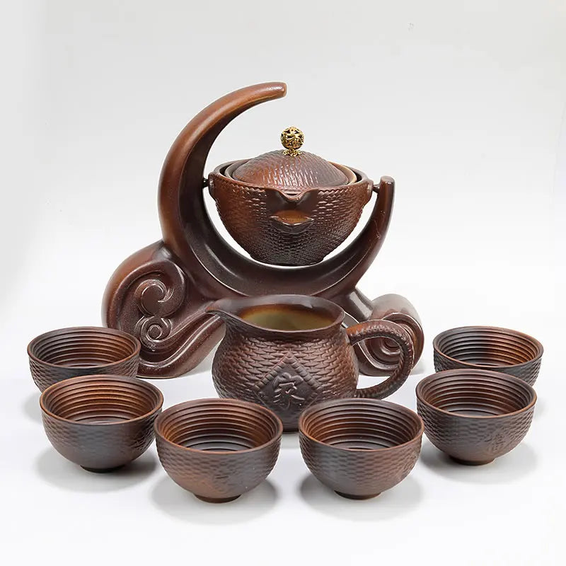 Lazy Man Teaware Set Ceramic Home Creative Firewood Retro Anti-Scald Tea Making Teapot Tea Cup Lid Flip Water Tea Set Chinese