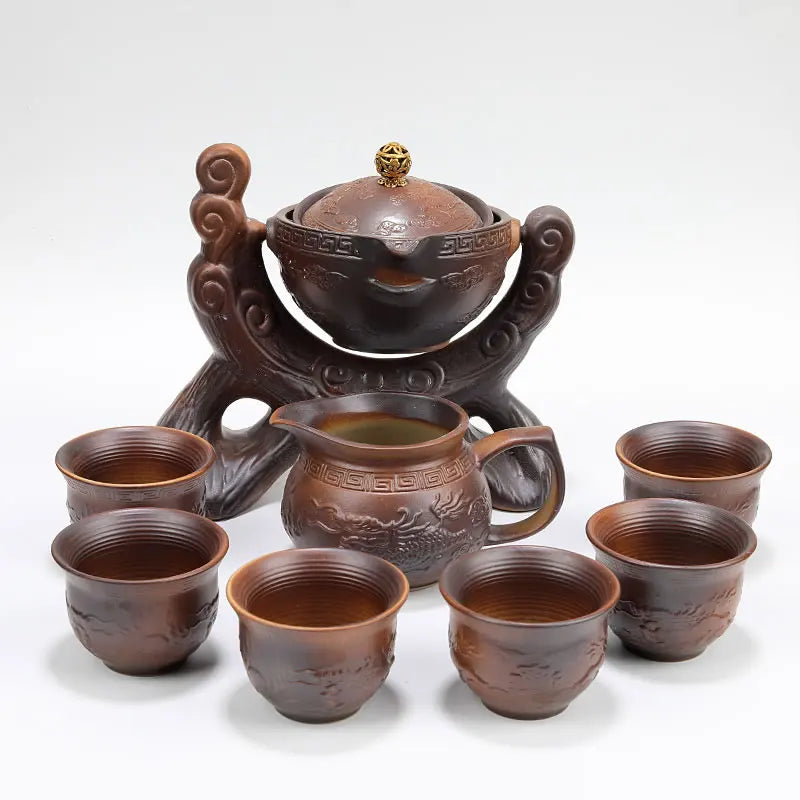 Lazy Man Teaware Set Ceramic Home Creative Firewood Retro Anti-Scald Tea Making Teapot Tea Cup Lid Flip Water Tea Set Chinese