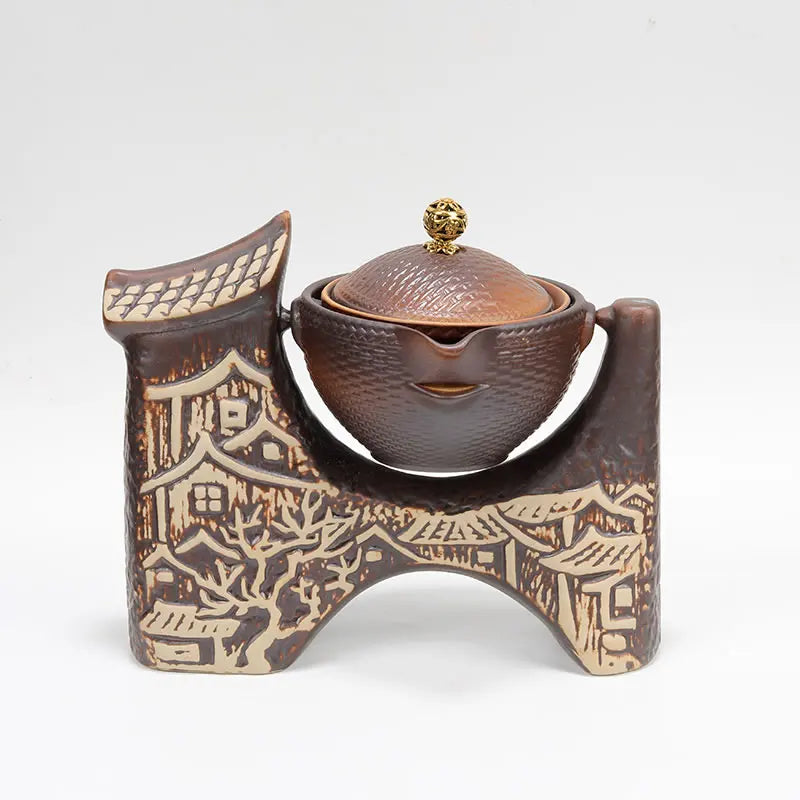 Lazy Man Teaware Set Ceramic Home Creative Firewood Retro Anti-Scald Tea Making Teapot Tea Cup Lid Flip Water Tea Set Chinese