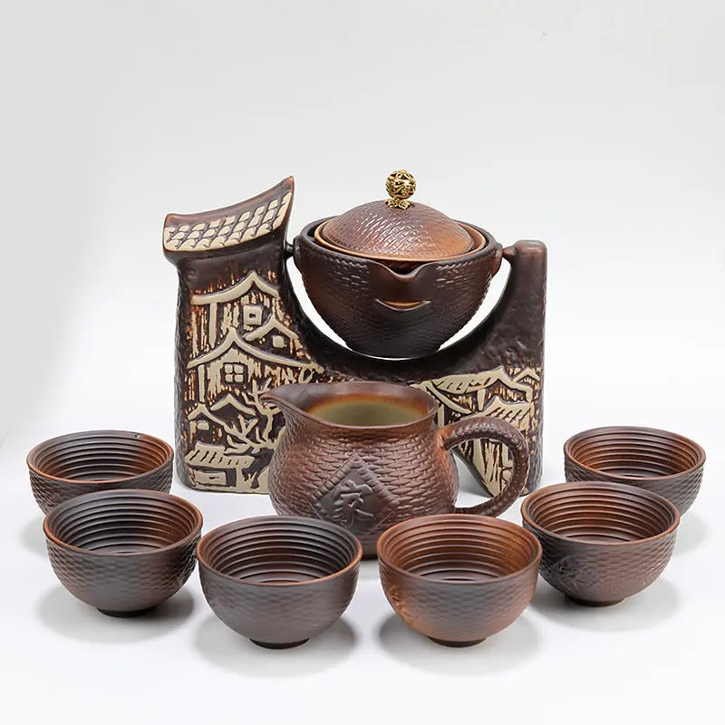 Lazy Man Teaware Set Ceramic Home Creative Firewood Retro Anti-Scald Tea Making Teapot Tea Cup Lid Flip Water Tea Set Chinese