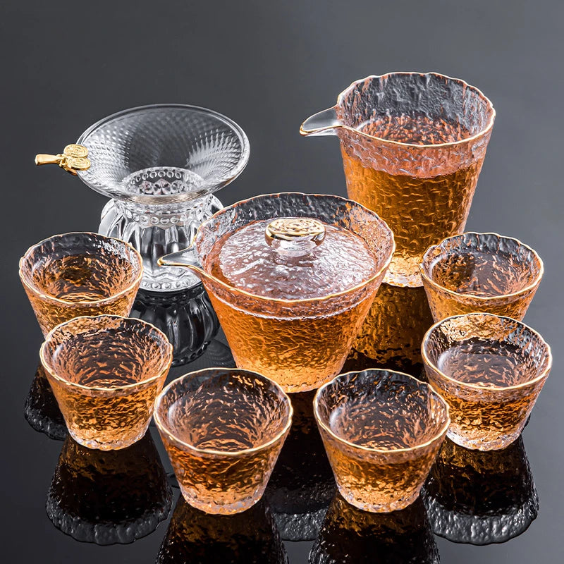 Light Luxury Glass Tea Set Home Gaiwan and Teacup Suit Office High-end Puer Tea Infuser Heat-Resistant Teaware Tea Cup  Sets