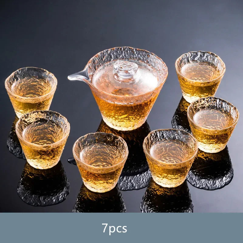 Light Luxury Glass Tea Set Home Gaiwan and Teacup Suit Office High-end Puer Tea Infuser Heat-Resistant Teaware Tea Cup  Sets