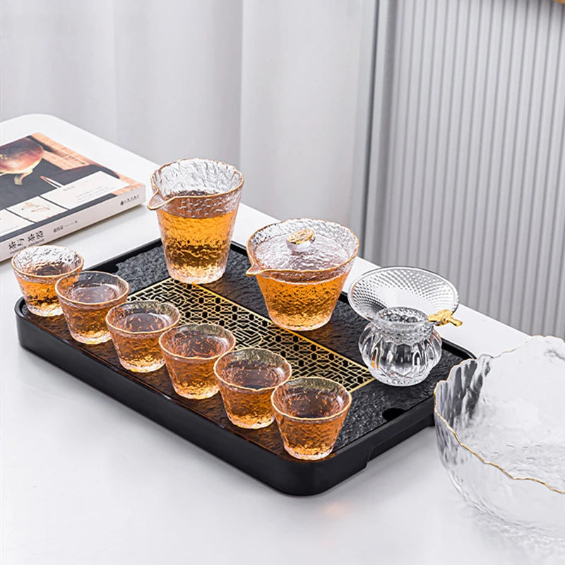 Light Luxury Glass Tea Set Home Gaiwan and Teacup Suit Office High-end Puer Tea Infuser Heat-Resistant Teaware Tea Cup  Sets