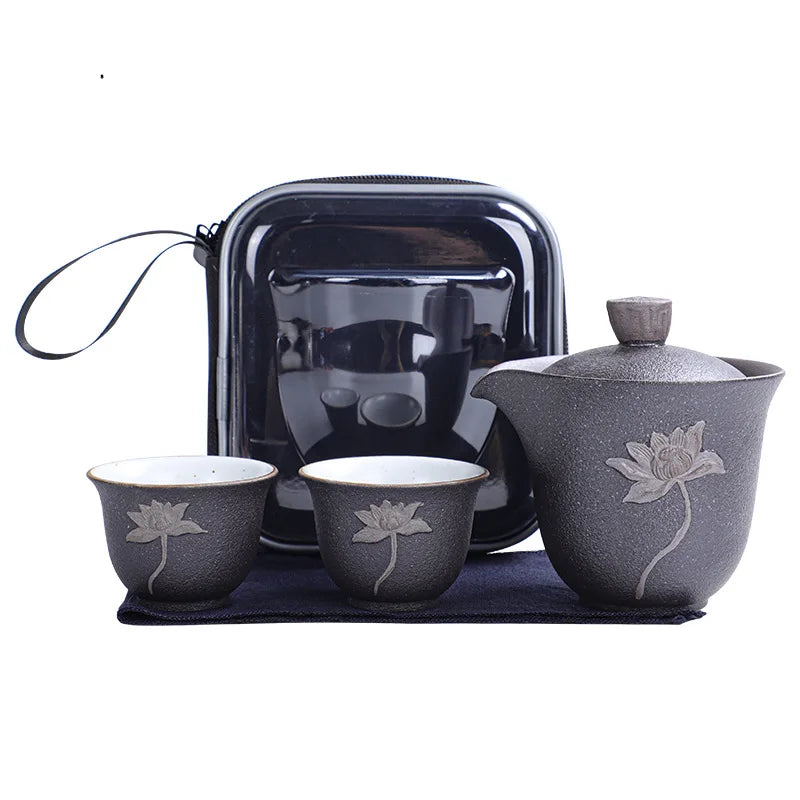 Lotus Kung Fu Travel Tea Set Ceramic Teapot Teacup Gaiwan Porcelain Teaset Kettles Teaware Sets Drinkware Tea Ceremony