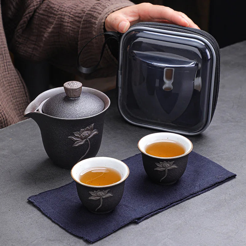 Lotus Kung Fu Travel Tea Set Ceramic Teapot Teacup Gaiwan Porcelain Teaset Kettles Teaware Sets Drinkware Tea Ceremony