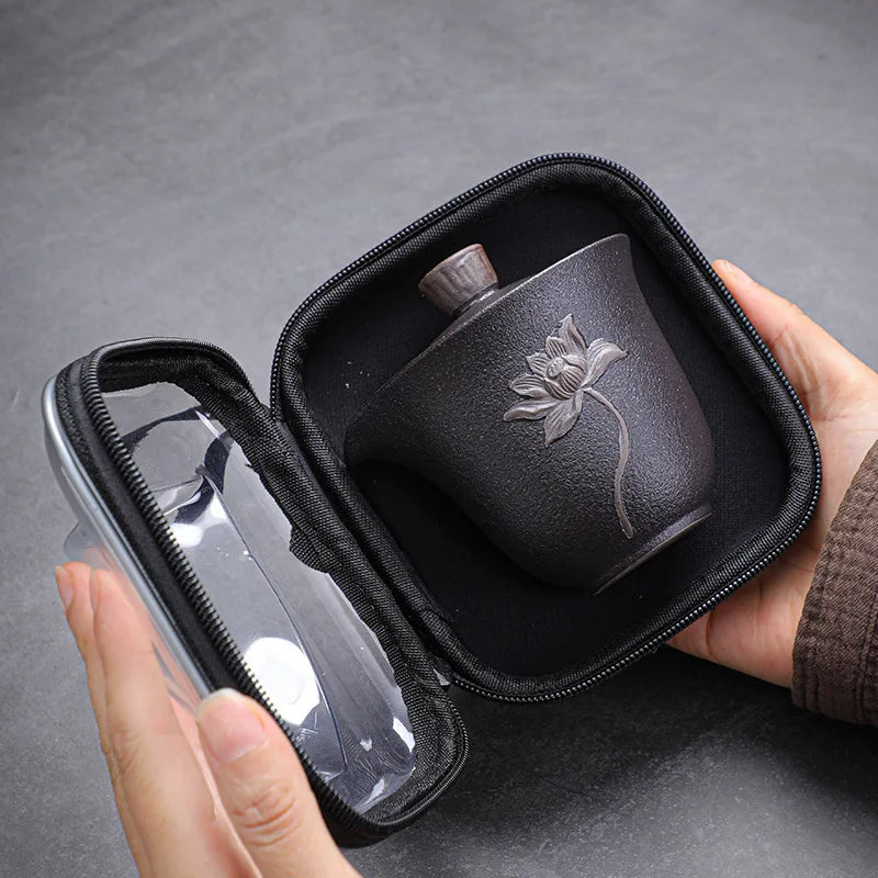 Lotus Kung Fu Travel Tea Set Ceramic Teapot Teacup Gaiwan Porcelain Teaset Kettles Teaware Sets Drinkware Tea Ceremony