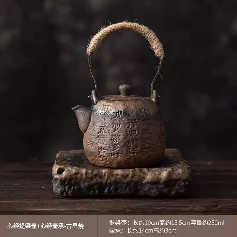 Lotus Teapot New Chinese Handmade Rough Pottery Teaware Ceramic Vintage Kung Fu Tea Set White Tea Rock Tea Pu'er Single Pot