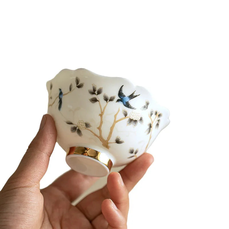 Luxury Jingdezhen Gaiwan Chinese Sancai Ceramic Teacups Handmade Teaware Tea Bowl Cups Elegant Porcerlain Tea Cup Set