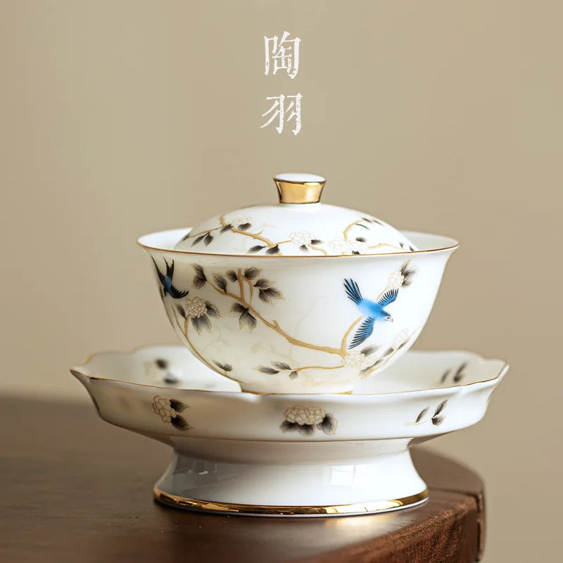 Luxury Jingdezhen Gaiwan Chinese Sancai Ceramic Teacups Handmade Teaware Tea Bowl Cups Elegant Porcerlain Tea Cup Set